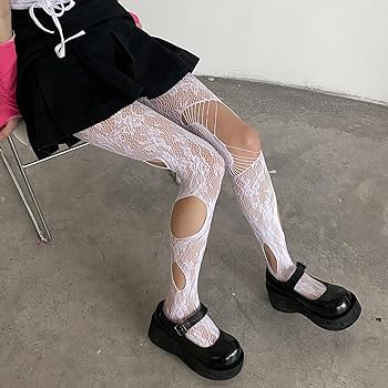 Amazon | [Peiiwdc] 靴下,女性ゴシック網タイツ破れた穴ローズ花